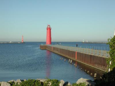 lighthouse at end of breakwater