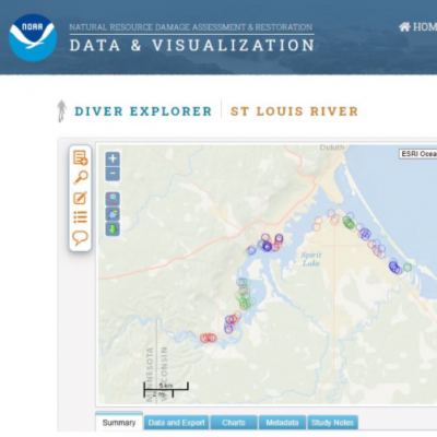 screenshot of the DIVER application looking at St. Louis River AOC