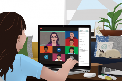 illustration of a person attending a video call on a computer