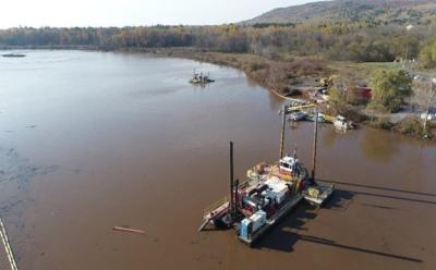 Dredging operations near Munger Landing as part of remediation efforts on the St. Louis River Estuary.