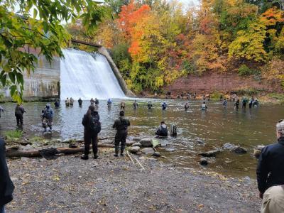 Anglers gather in Newfane for the annual fall salmon run through Eighteenmile Creek AO.