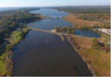 Aerial view of Bear Creek after removing contaminated sediments and hydrologically reconnecting the creek to Bear Lake