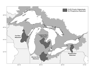 Map of the great lakes showing agricultural priority watersheds