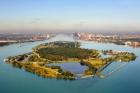 Aerial image of Belle Isle located in the Detroit River